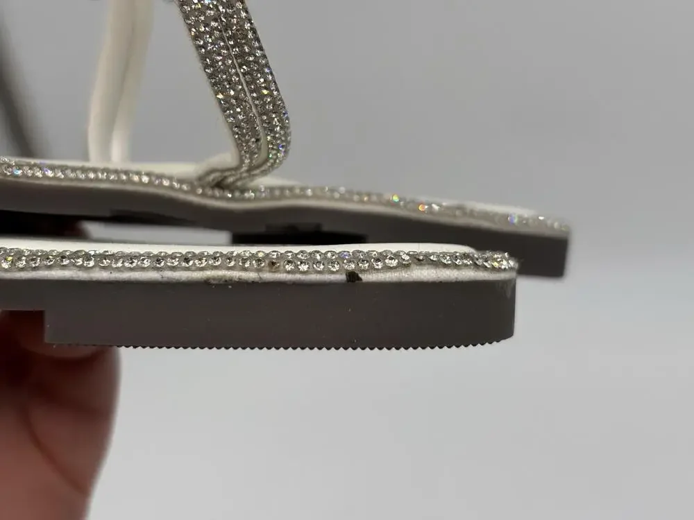 Tory Burch Women's White Rhinestone Logo Comfort Slip On Thong Sandals Size 10